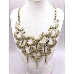 Vintage Gold-Tone Statement Necklace With Filigree Scalloped Design & Dangle Bar